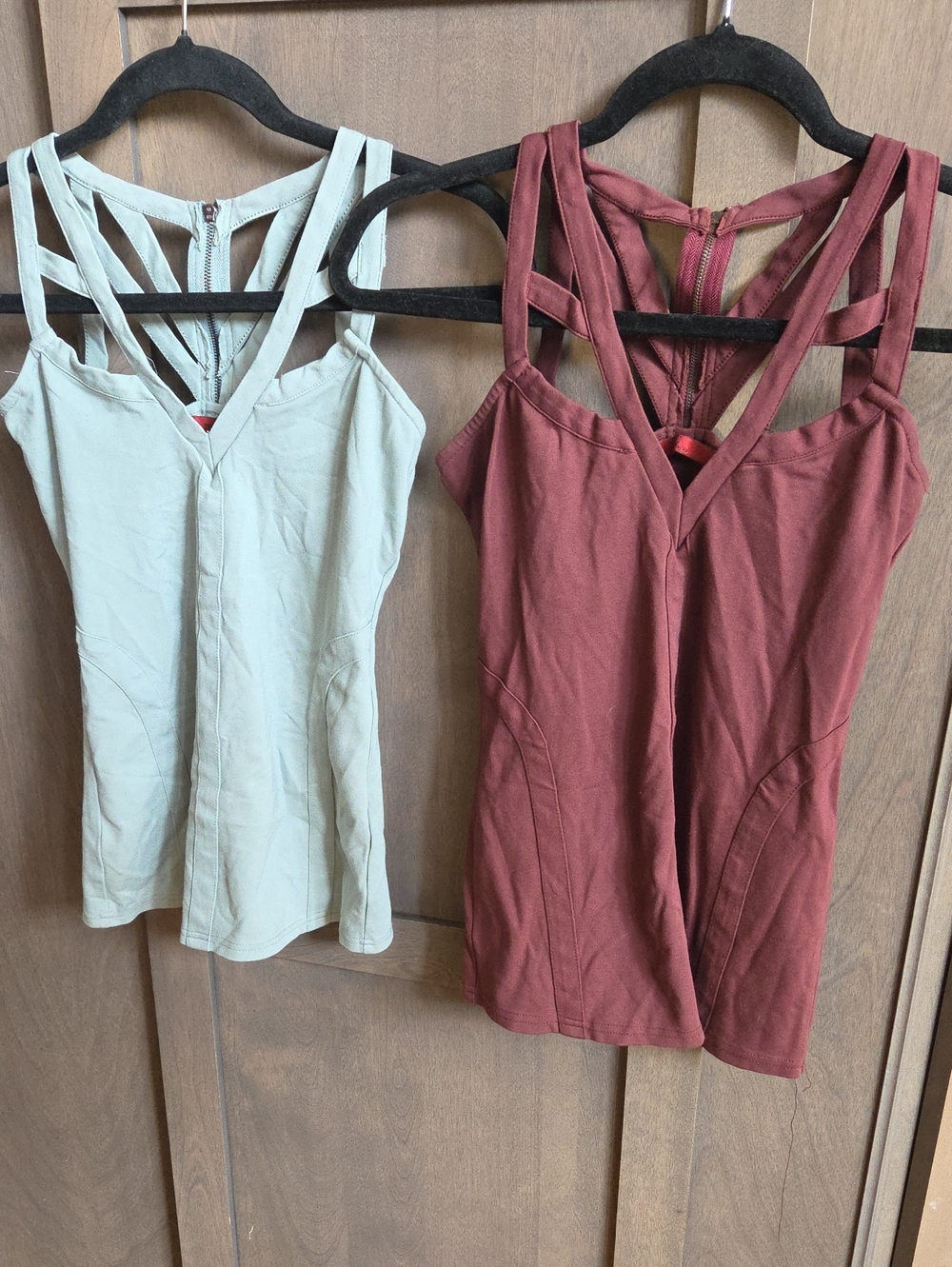 Strappy V-Neck Tank Top in Sage Green and Maroon